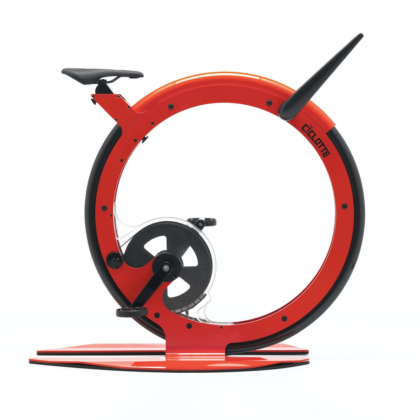 A luxury gym equipment, designer exercise bike in red steel color, handcrafted from Italy. Ciclotte Bike - Designer Exercise Bike