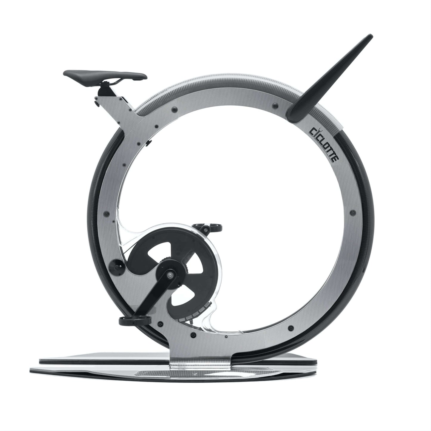 A luxury gym equipment, designer exercise bike in grey carbon color, handcrafted from Italy. Ciclotte Bike - Designer Exercise Bike