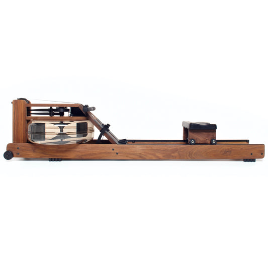 A luxurious home gym equipment, rowing machine with water resistance, made with high quality wood in walnut wood finish. NOHRD Water Rower S4 - Rowing Machine
