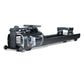 A luxury fitness equipment, matte black wooden water rowing machine for full-body workout with the soothing sounds of water. Stil-Fit Flow One - Rowing Machine with water resistance