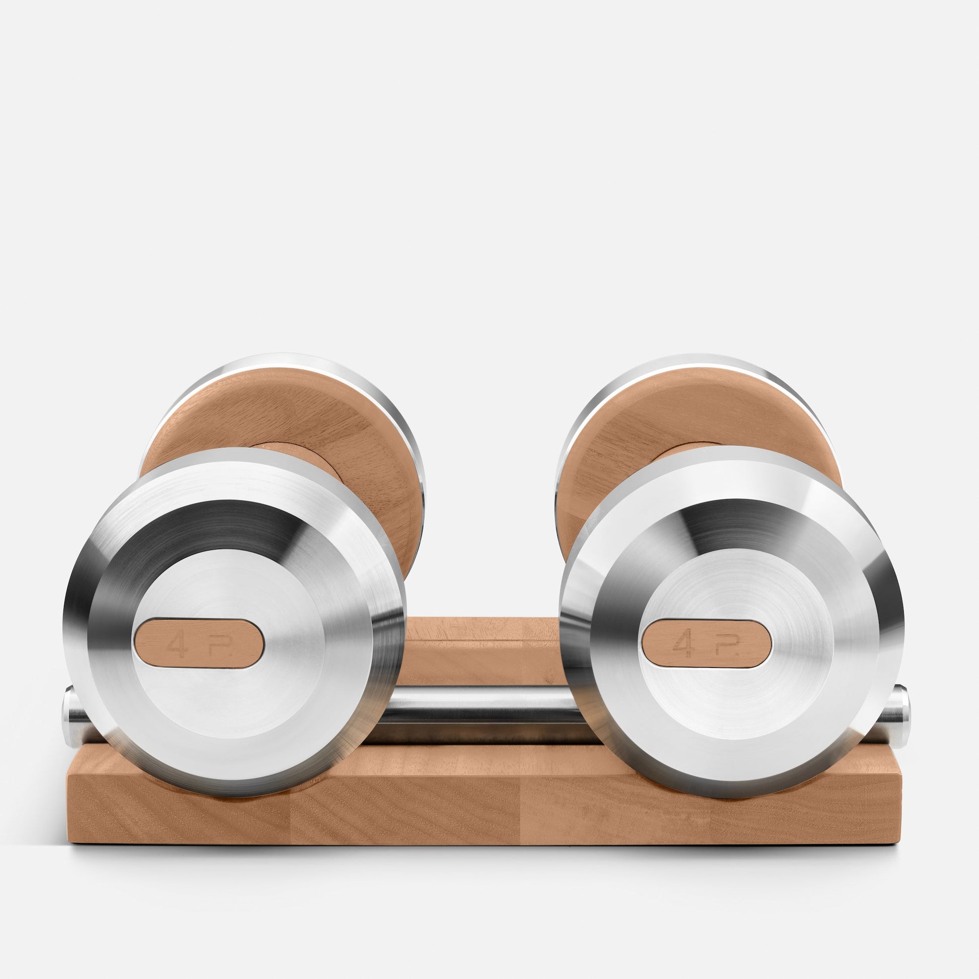 PENT x Cycling Bears Luxury Customisable Dumbbells with a solid wooden stand, made of natural material. Available in weights ranging between 2 - 30kg.
